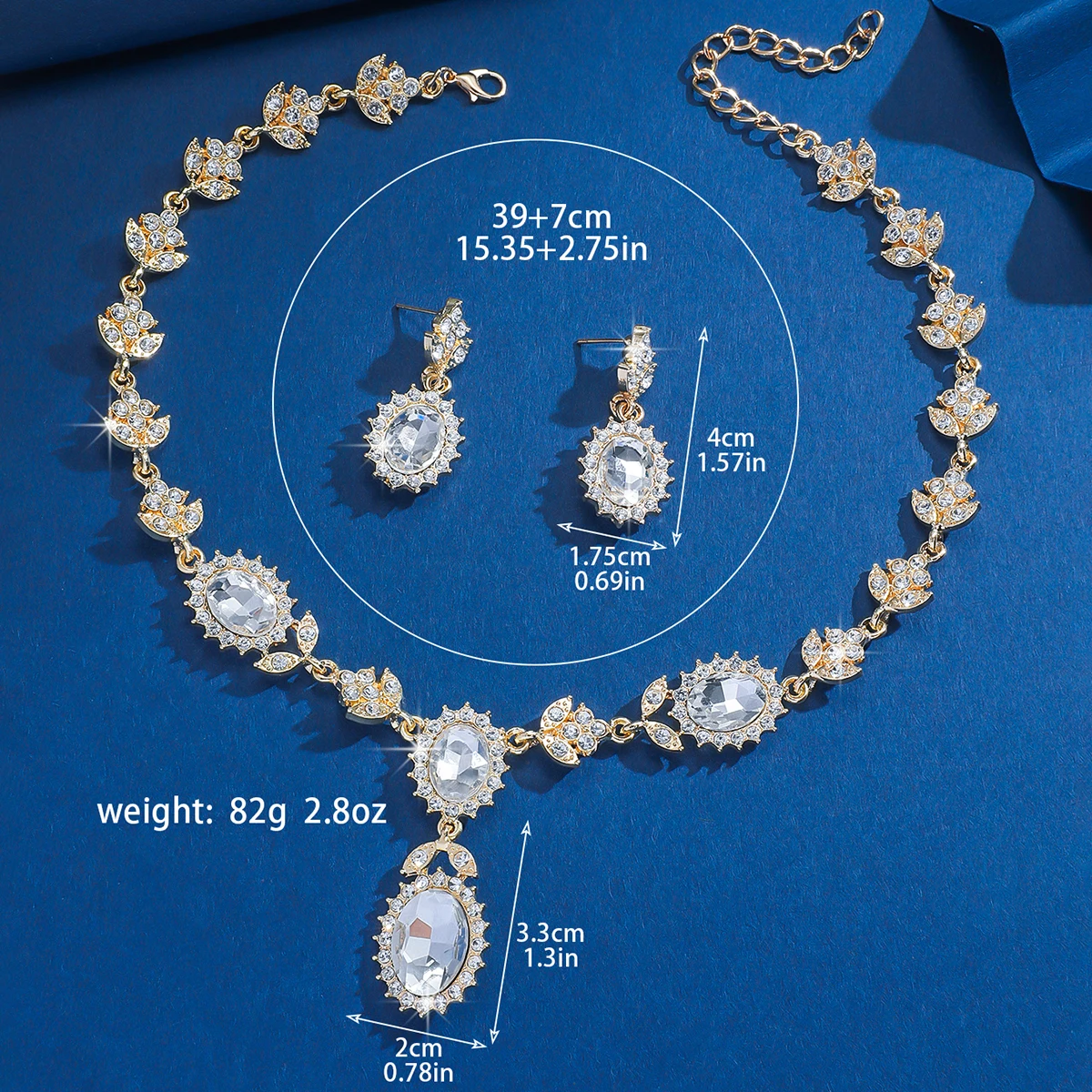 3PC women's fashionable geometric inlaid rhinestone necklace earring set, suitable for parties and holiday gifts - Image 6