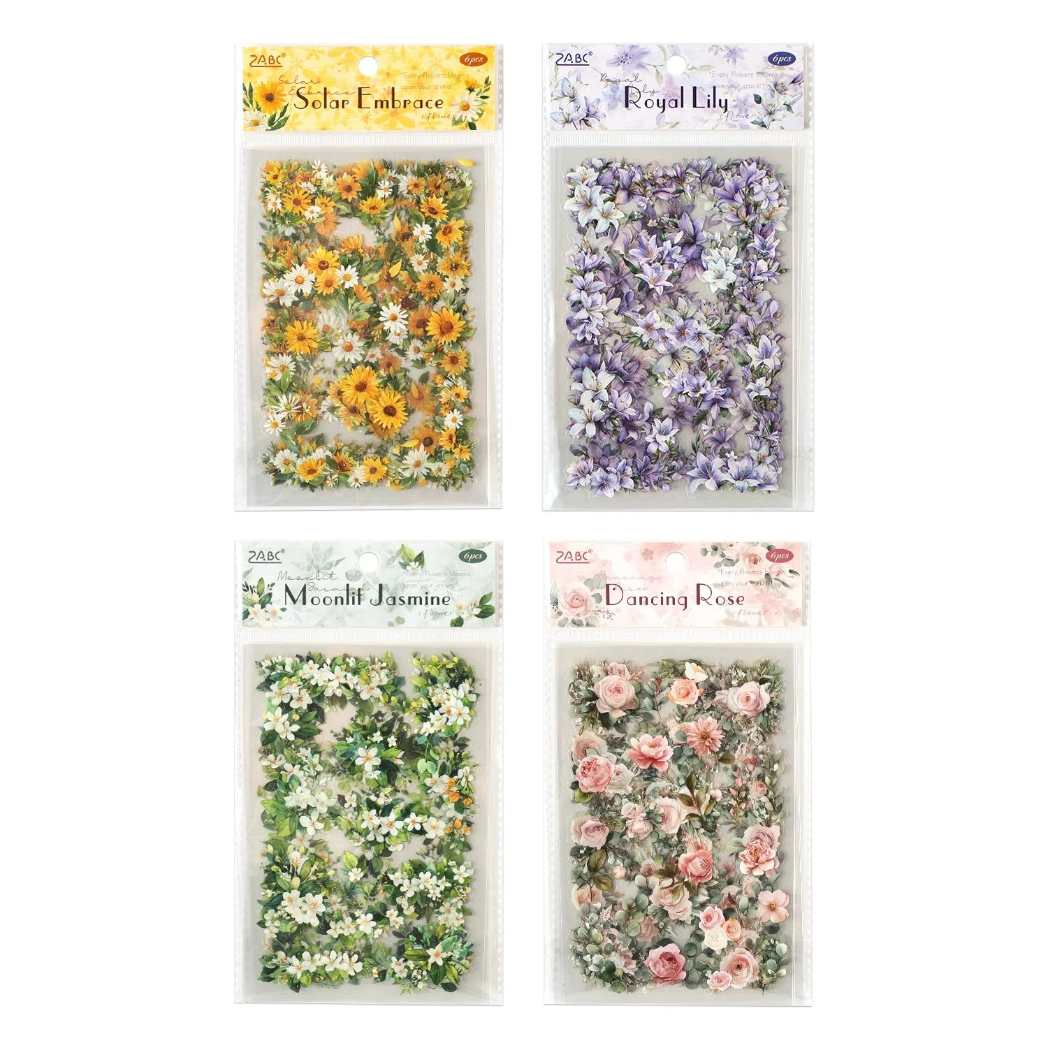 6Pcs 몽환적인 꽃무늬 시리즈 PET 스티커, 스크랩북, 저널, DIY 공예, 노트북 장식을 위한 INS 스타일 식물 꽃 데칼