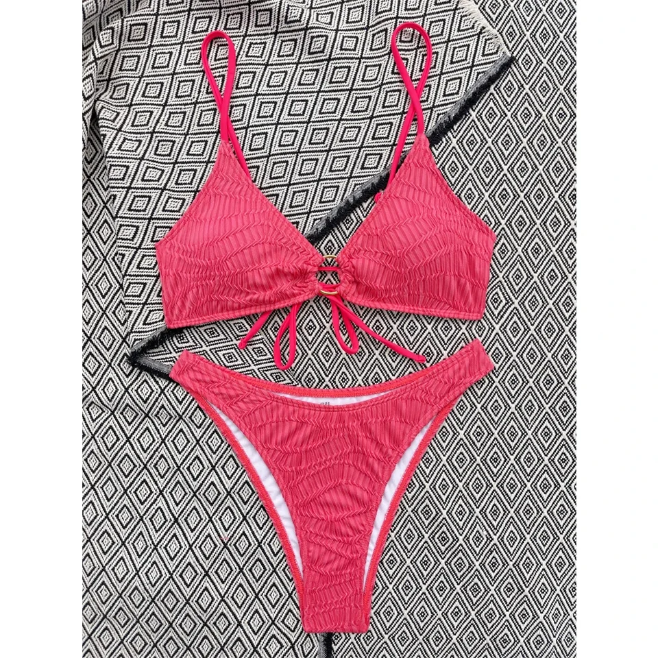 Rose Red High Waist Two Piece Swimsuit Summer