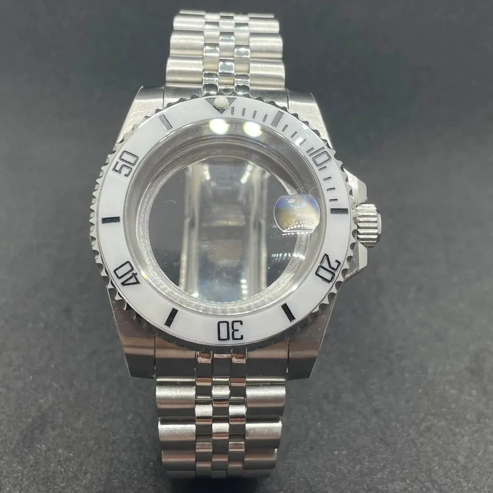 Elegant 40MM Stainless Steel Watch Case with Solid Bracelet and Glide Lock Clasp