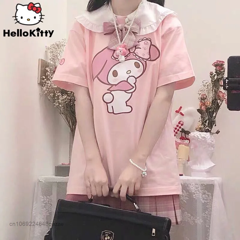

Sanrio My Melody T-shirt Girl 2022 New Summer Chic Doll Collar Tops Korean Version Sweet Shirt Y2K Soft Sister Tops For Women