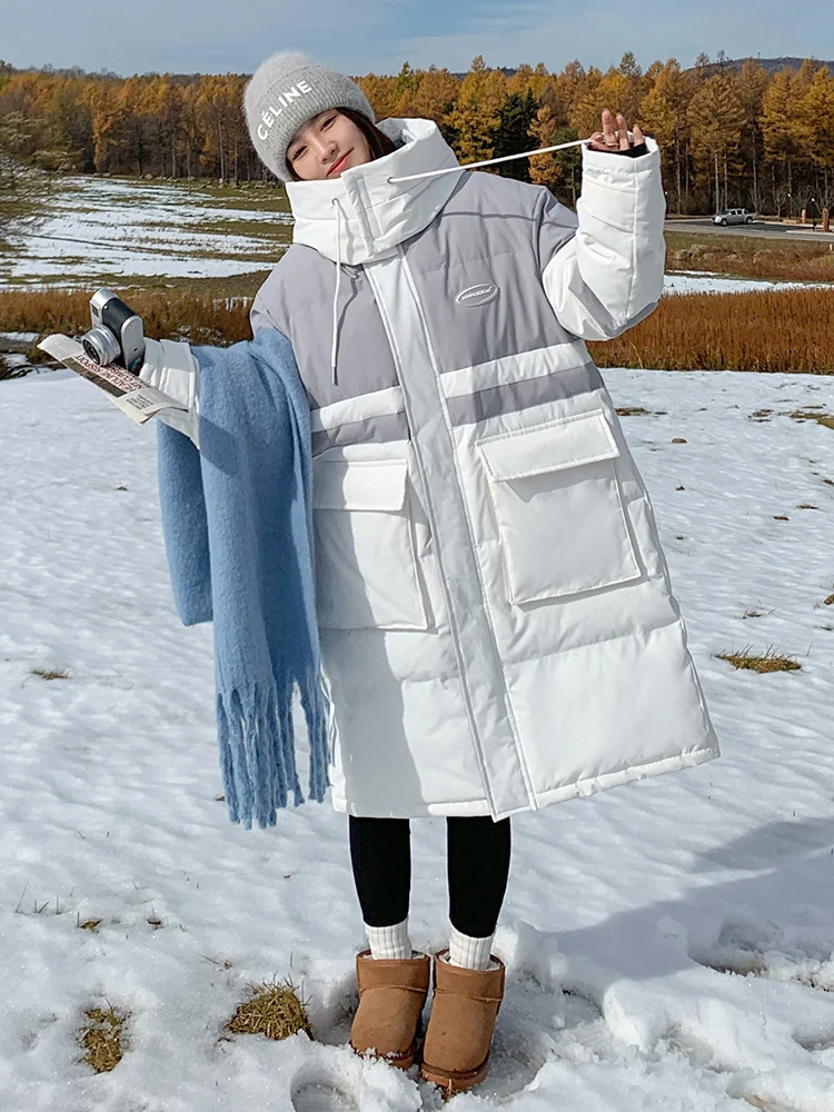 

2023 Зимняя парка, женская пуховая хлопковая куртка, длинная куртка с капюшоном, женское теплое пальто с хлопковой подкладкой