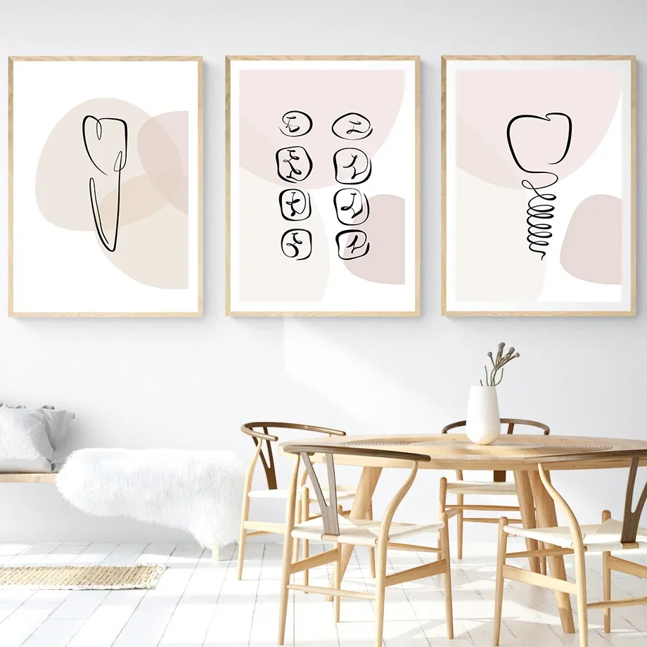 Toile d'Art Mural avec Lignes Abstraites pour Dentiste, Santé Buccale, Affiches et Imprimés Nordiques, Décor de Clinique Dentaire 3