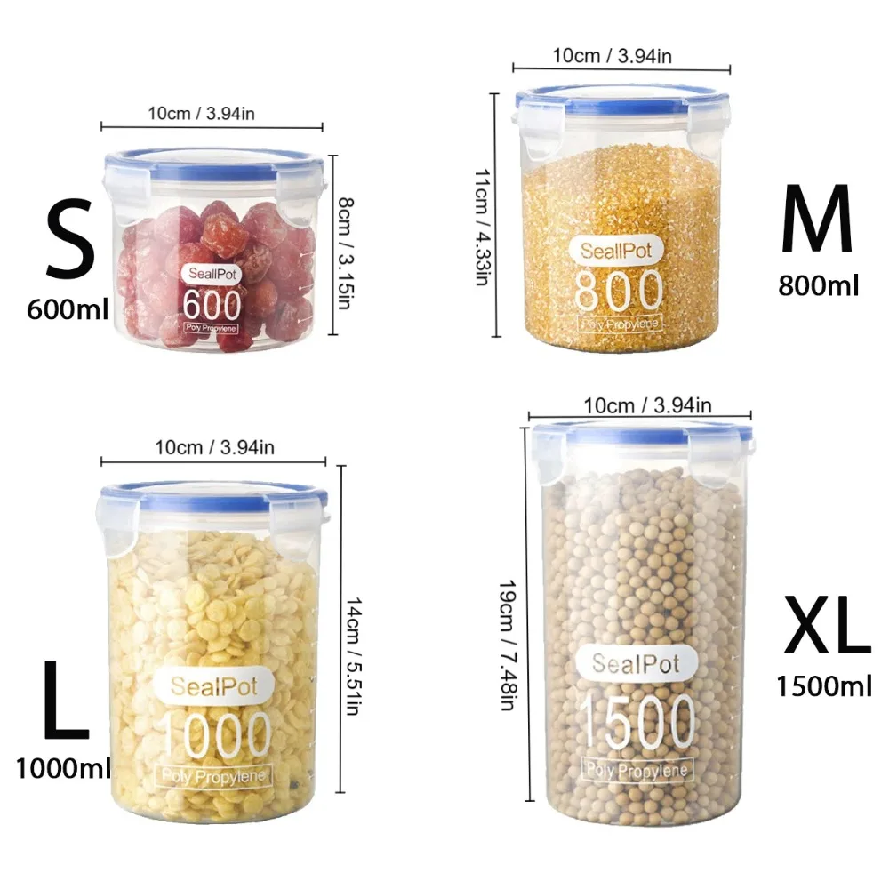 Sealed Kitchen Food Storage Canisters Transparent Large Capacity Grain Fresh Preservation Box with Scale Plastic 6