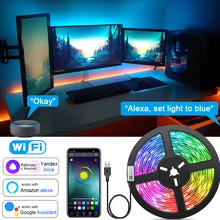  Wifi LED Strip Lights Music Sync RGB 5050 LED Tape Alexa Smart Lights Strip for Party Room Decor TV Backlight 