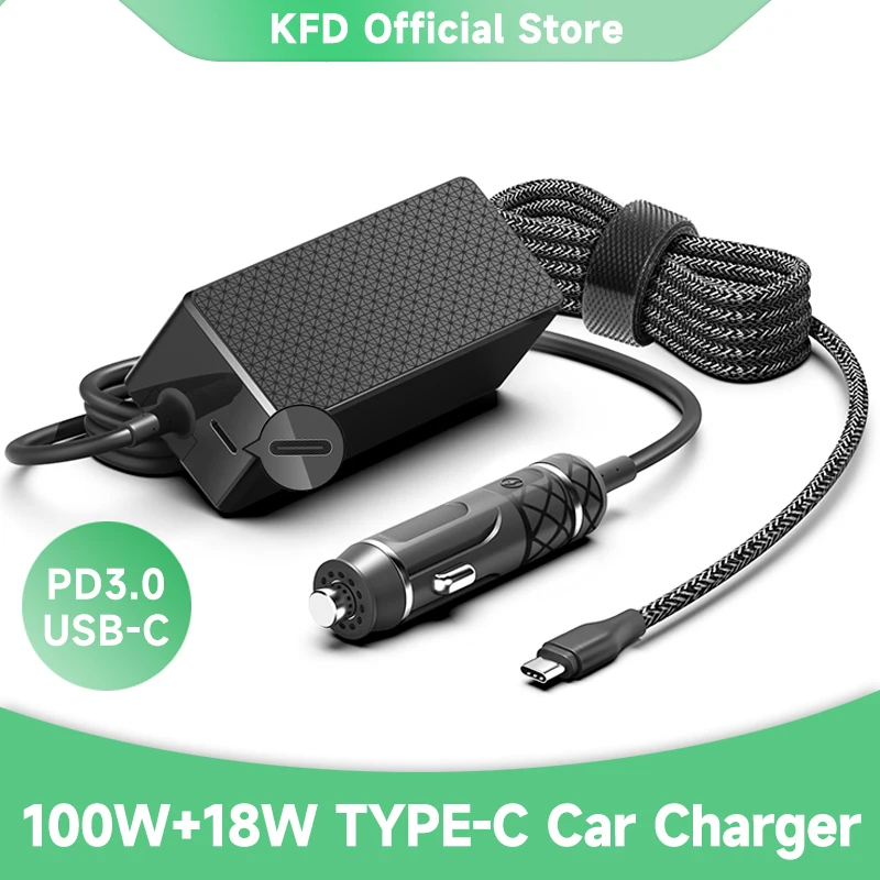 118W 100W Faster Laptop Car Charger, USB Phone Port and Type C Adapter 20V 5.9A for Mackbook Pro HP Dell Lenovo Acer Asus Chromebook Cell Ph並行輸入品 : OSISZI Laptop Car Charger 100W USB C Compatible with