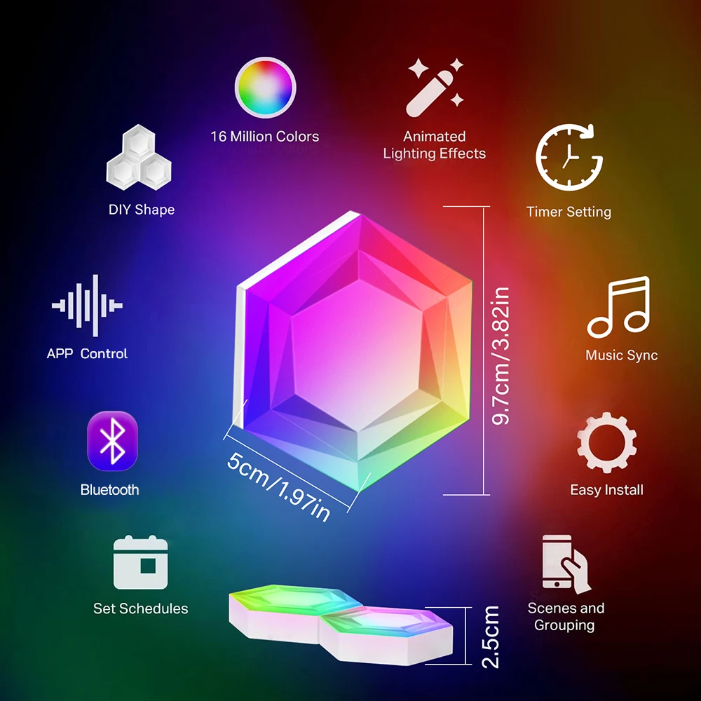 Smart Hexagon Wall Light led wall lamp wall sconces light wall lamp Dream Color RGBIC Ambient Lamp Bluetooth APP Control Music Sync Light Change Night For Game Room