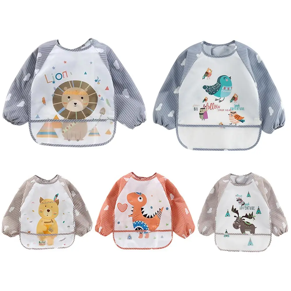 

Baby Bibs Long Sleeved Waterproof Burp Cloths Cartoon Feeding Bib Kindergarten Infant Washable Smock Drawing Apron Coverall