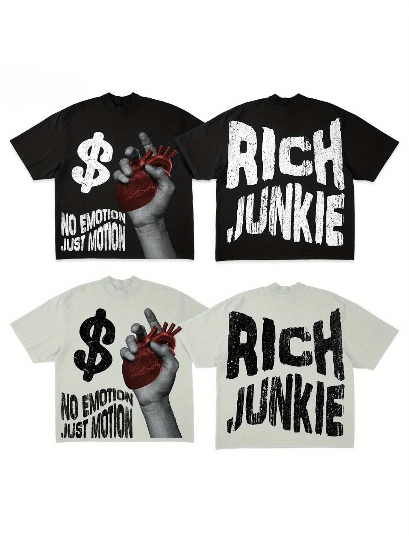 Y2K Rich Junkie Double Sided Printing Men's Cotton T-Shirt 1