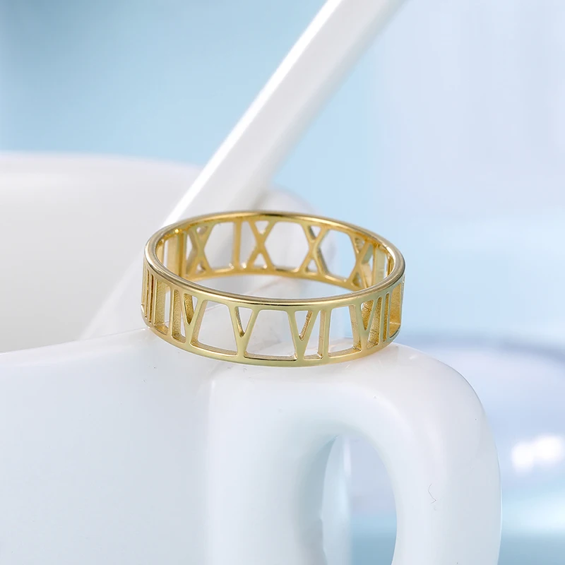 Gold Plated Hollow Round Stainless Steel Rings - Trendy Jewelry