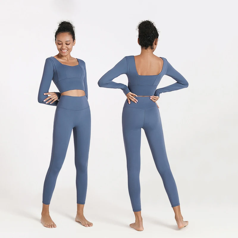 

hot selling 2pc women sport clothes long sleeve yoga top and leggings sport set