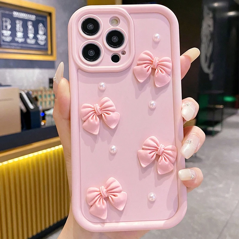 Elegant 3D Pearl Bow Soft Silicone Phone Case Cover