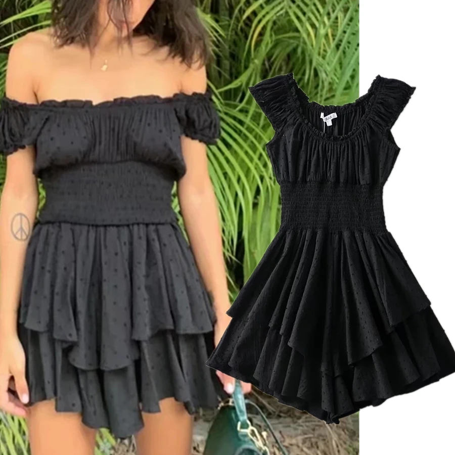 

Jenny&Dave Fashion Sexy Playsuits Women England Style High Street Off Shoulder Cotton Embroidery Pleated Cascading