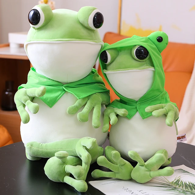 Cute Frog Plush Toy Green Hat Big Eyes Stuffed Animal Doll Funny