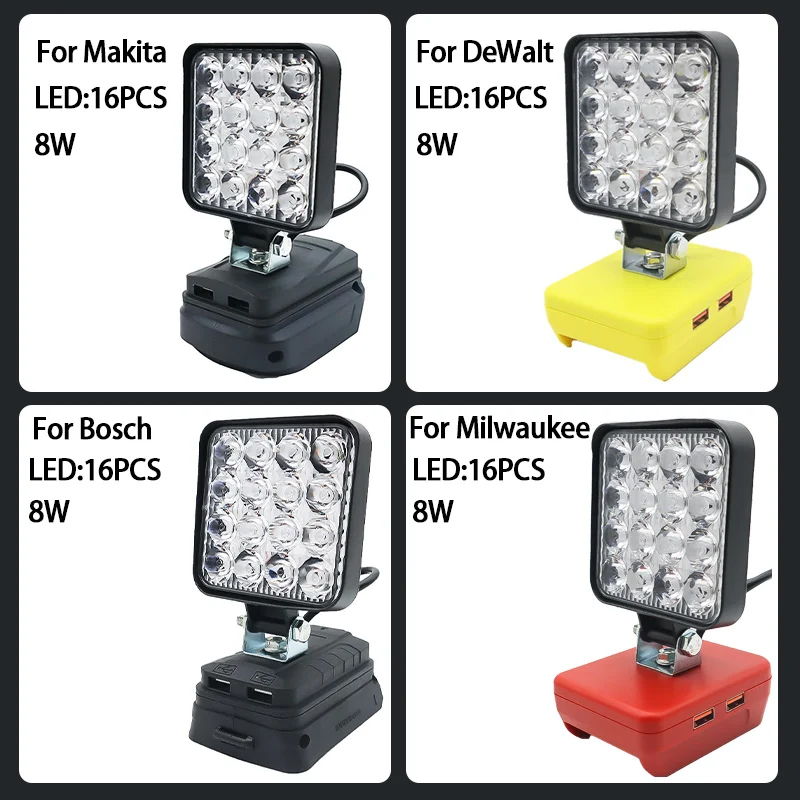 Led Light For Dewalt For Milwaukee For Makita For Bosch 18V Battery Spotlight Outdoor Work Fishing Handheld Emergency Tool Lamp
