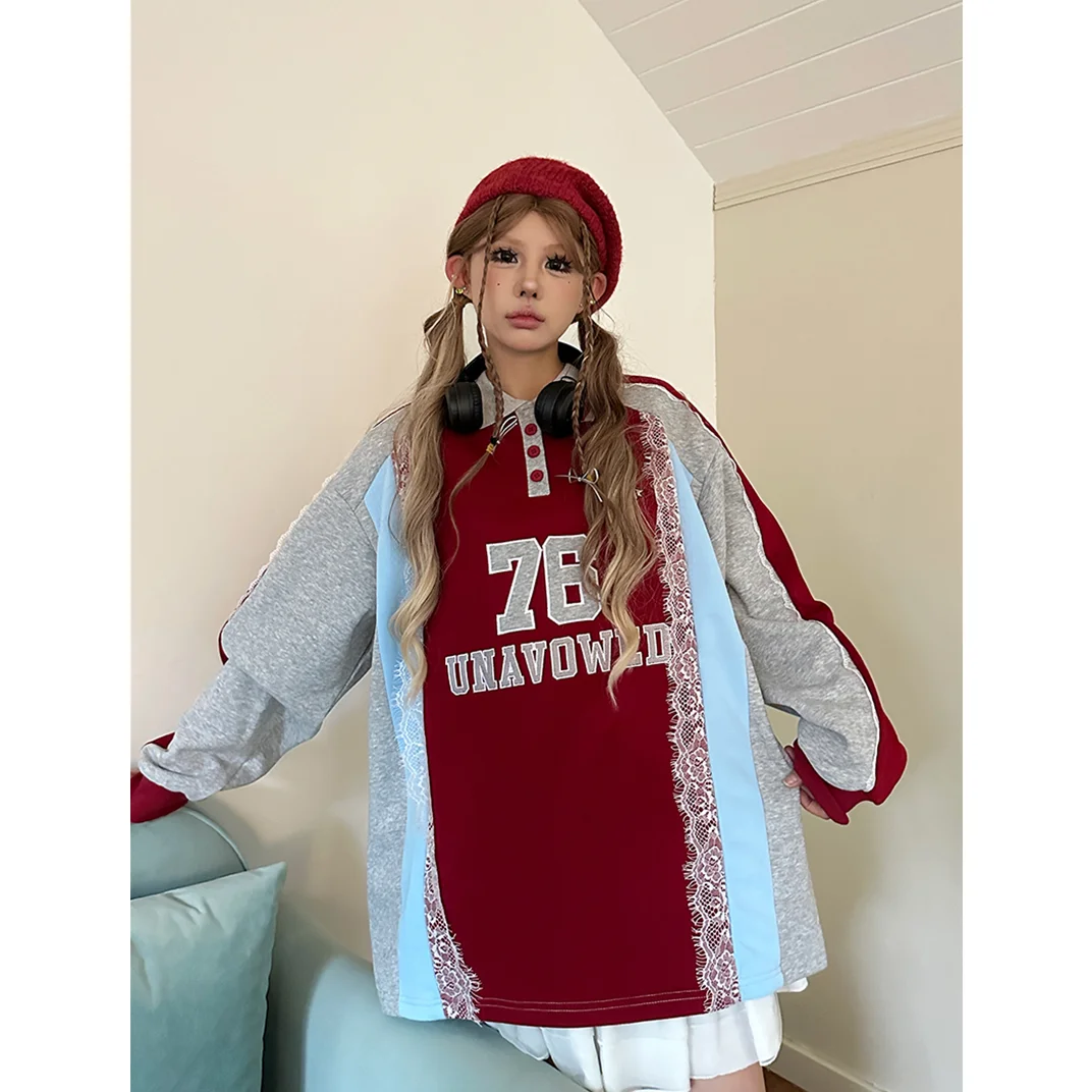 قميص بولو بورجوندي دانتيل فاخر