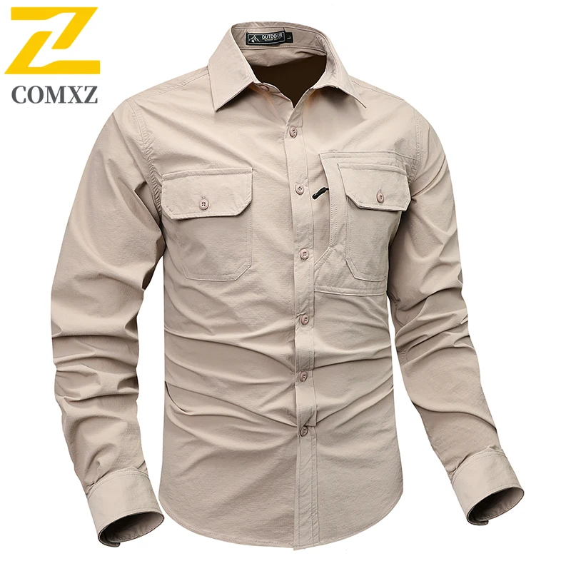 EiAO Outdoor Training Shirt Men Spring Autumn Stretch Quick Dry Hiking Trekking Work Clothing Breathable Durable Performance Top