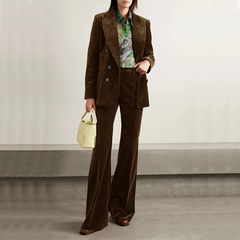Classic Women's Suit Trend Women's Two-piece Suit Velvet Double Breasted Elegant Woman Dress Pants Womens Overalls Sets Set