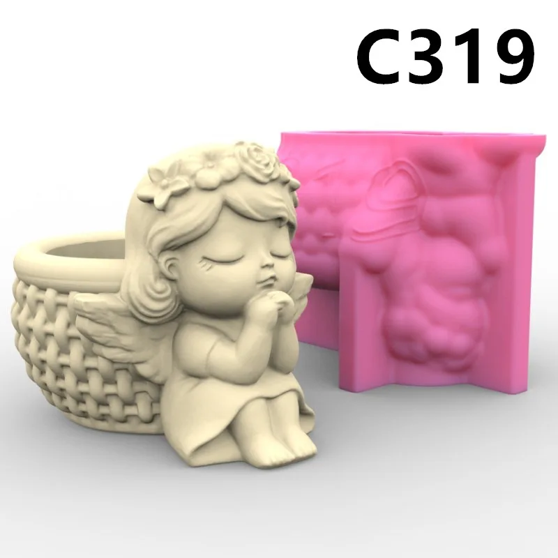 

Silicone Mold Prayer Angel Wings Girl Flower Pot Succulent Pen Holder DIY Making Resin Concrete Vase Cactus Silicone Mold Home