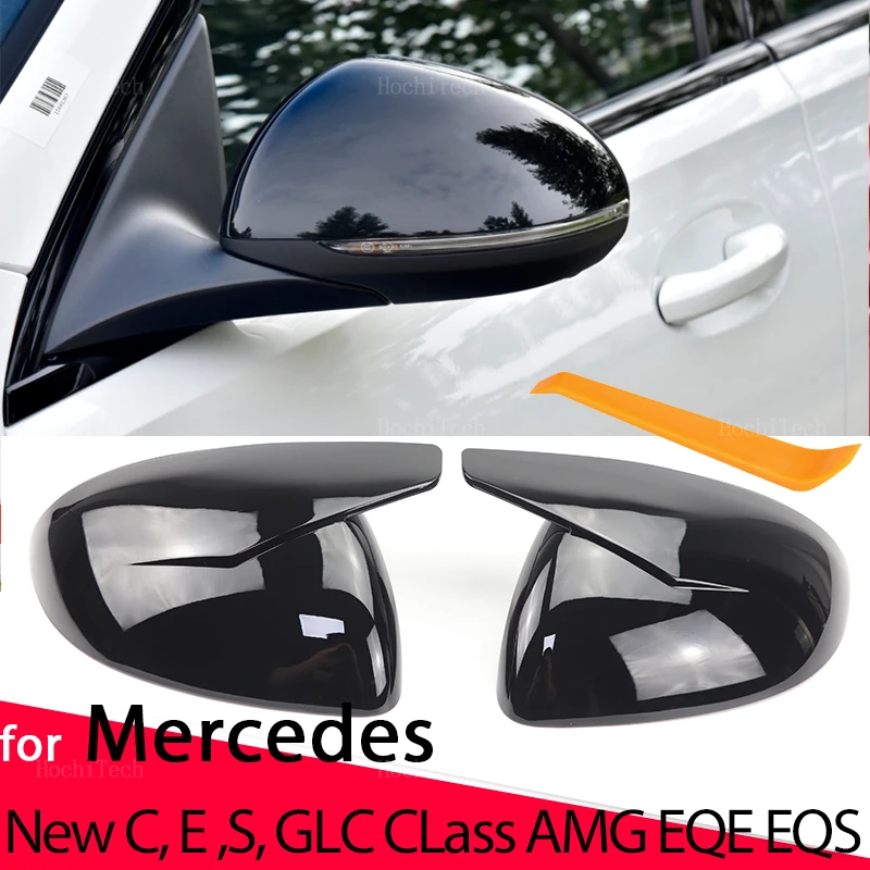 

2pcs Bright Black ABT style Side Mirror cover Caps for Mercedes C E S GLC Class W206 X206 S206 X254 W214 W223 EQE EQS AMG