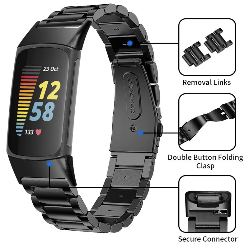 

Metal Strap For Fitbit Charge 5 Stainless Steel metal band bracelet watchband for Fitbit charge 5 folding buckle wristband strap