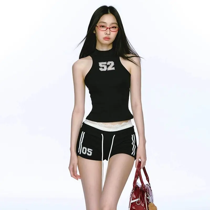 섹시한 캐주얼 스포츠 정장 여성 러닝 세트 2025 여름 새로운 슬림 스포츠 조끼 탑 Drawstring 반바지 투피스 세트 여성 의류