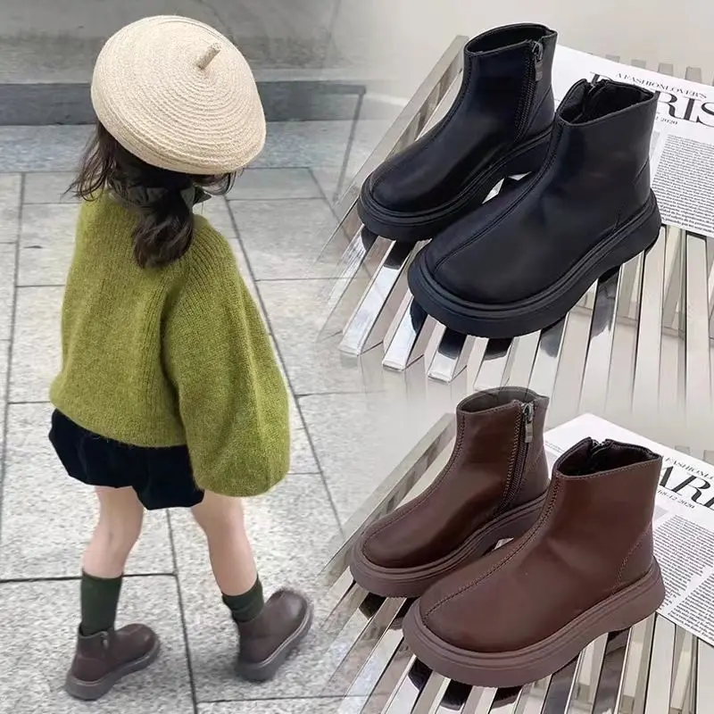 어린이 패션 발목 부츠 봄 가을 새로운 소년 소녀 따뜻한 코튼 가죽 캐주얼 신발 유행 귀여운 부츠