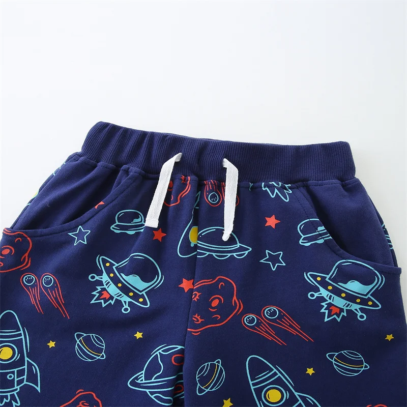 Jumping Meters 2-7T Boys Shorts For Girls Drawstring Rockets Space Print Kids Trousers Pants Baby Clothes