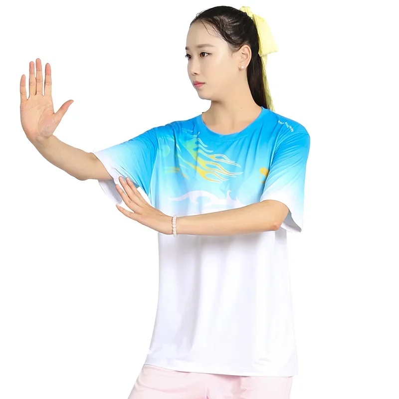 Martial Arts T-shirt Short-sleeved Clothing Kung Fu Shirt Classic Uniform Kung Fu Men's Shirt Summer Ice Silk Gradient Top