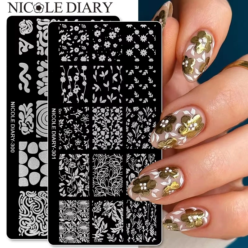 Nail Stamping Plates Floral Leaves Nail Stamping Plates Image Transfer Template Geometric Flower Stainless Steel Stencil Nail Art Tools