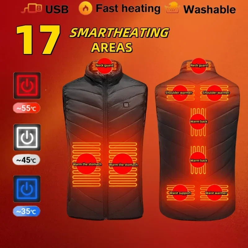 21Areas Heating Vest Men Women Winter USB Smart Temperature Control Self-heating Sleeveless Coat electric heated jacket,sleeveless vest,sleeveless vests