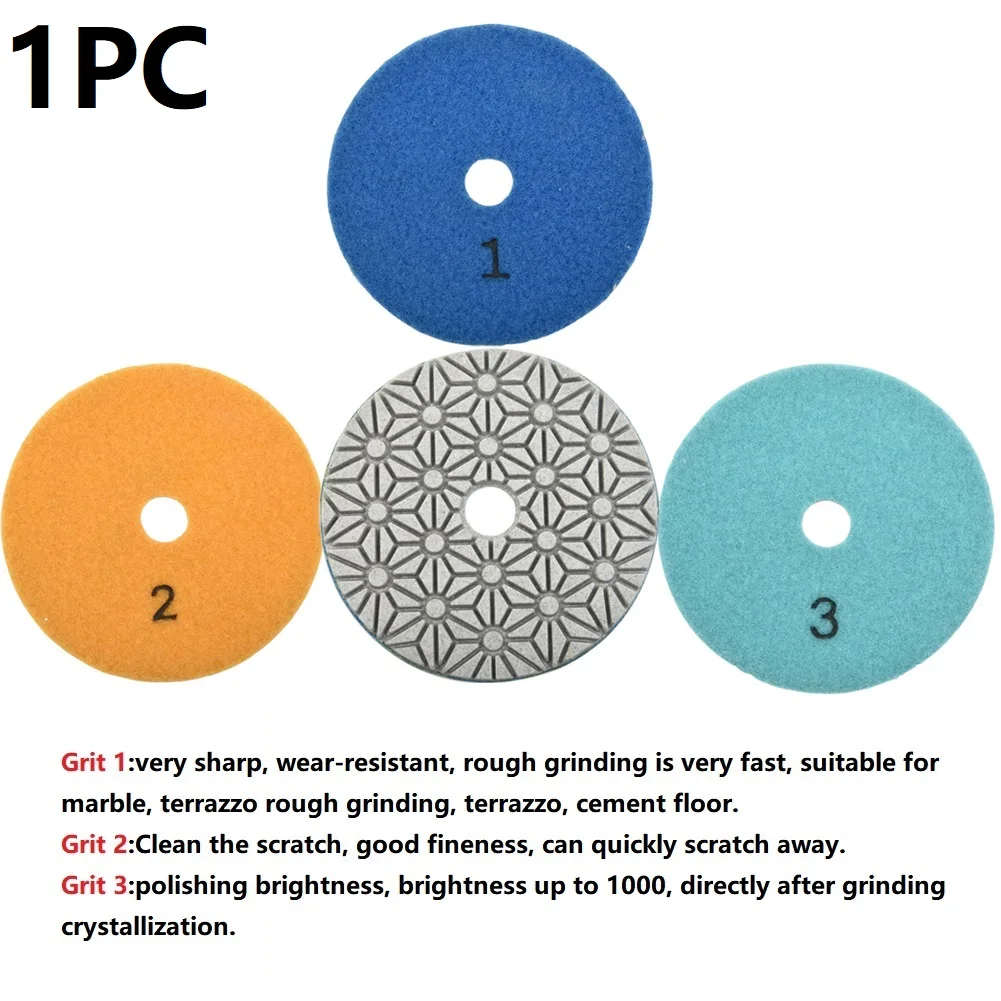

1 PC 4 Inch Diamond 3 Step Polishing Pad 100mm Flexible Wet Concrete Floor Polishing Pad For Granite Marble Sanding Disc