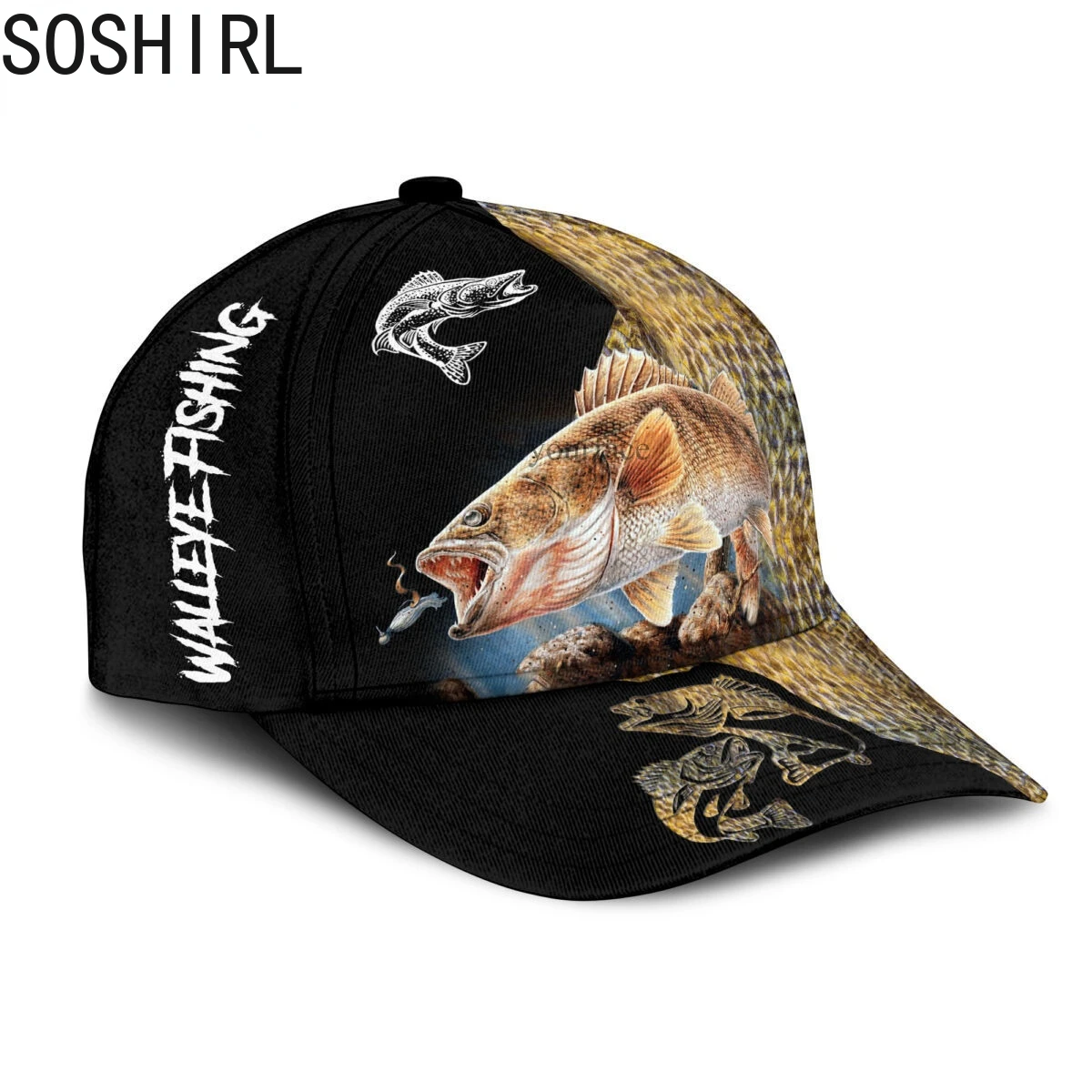 

Walleye Fishing Turtle Baseball Cap 3D All Over Printed Snapback Hat Men Women Adult Sports Headwear Outdoor Casual Sun Visor