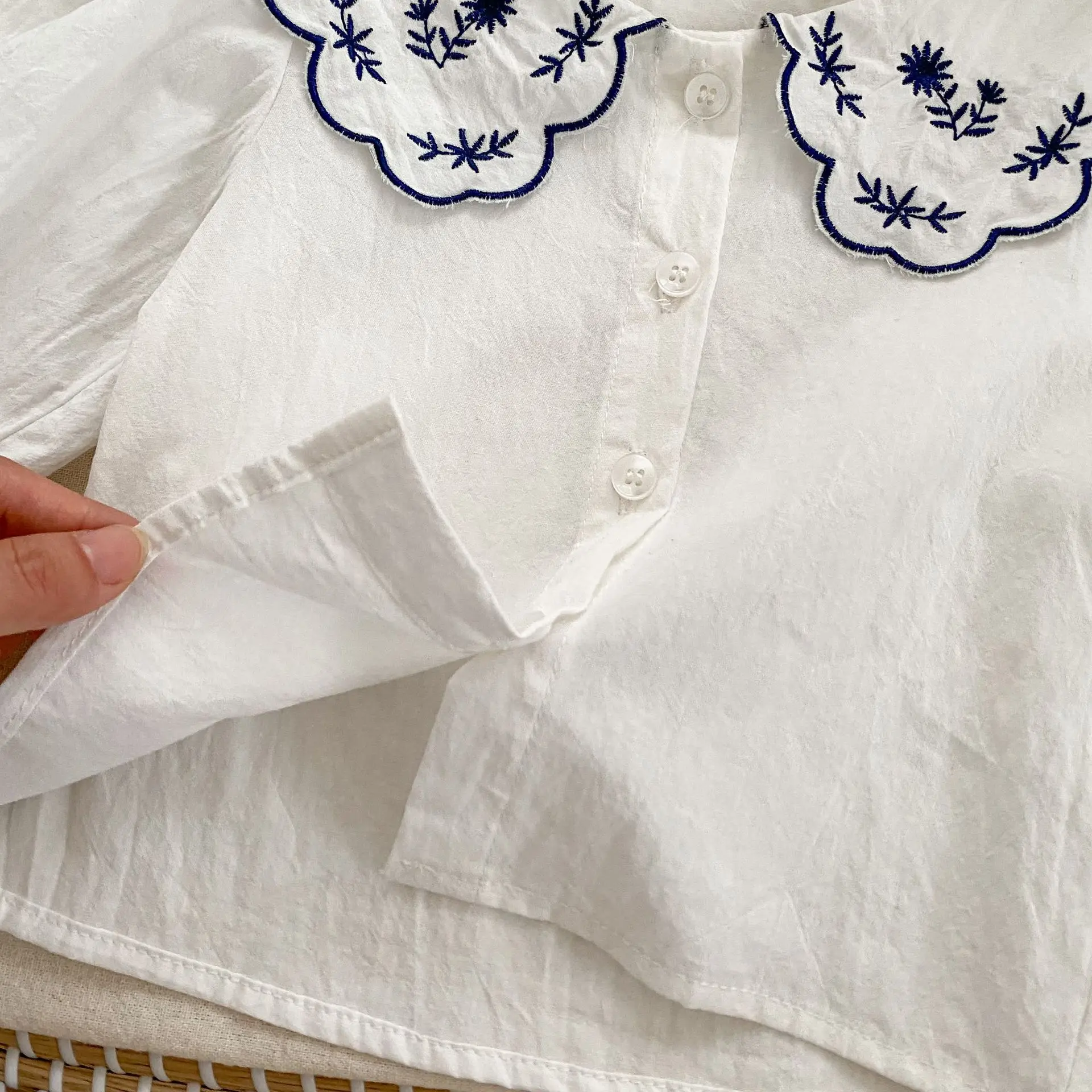 8509 Baby Girl's Clothes Spring New Embroidered Lapel Girl's Long Sleeve Shirt 0-3Year Doll Shirt Tops
