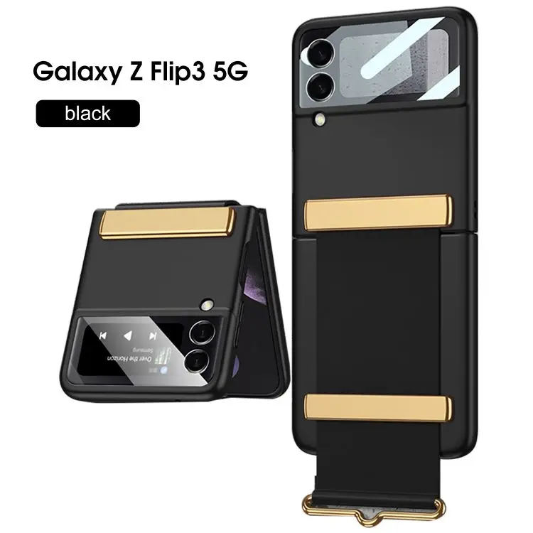 Case with Strap for Z Flip 3 Holder PC Case for Samsung Z Flip 3 Film Phone Cover All-in-one Solid Color Mobile Protective Shell samsung cute phone cover Cases For Samsung
