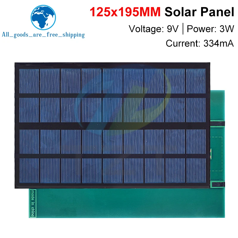 TZT 1/3pcs 9V 334mA 3W 태양 전지 패널 다결정 125*195MM 미니 Sunpower 태양 광 시스템 DIY 배터리 휴대 전화 충전기
