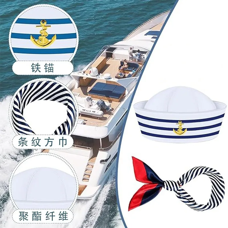 SKHAOVS 4 Pezzi Set da Costume da Capitano Marinaio Cappello da Capitano Marinaio Sciarpa Occhiali da Sole Cappello da Festa per Adulti(4 Pezzi