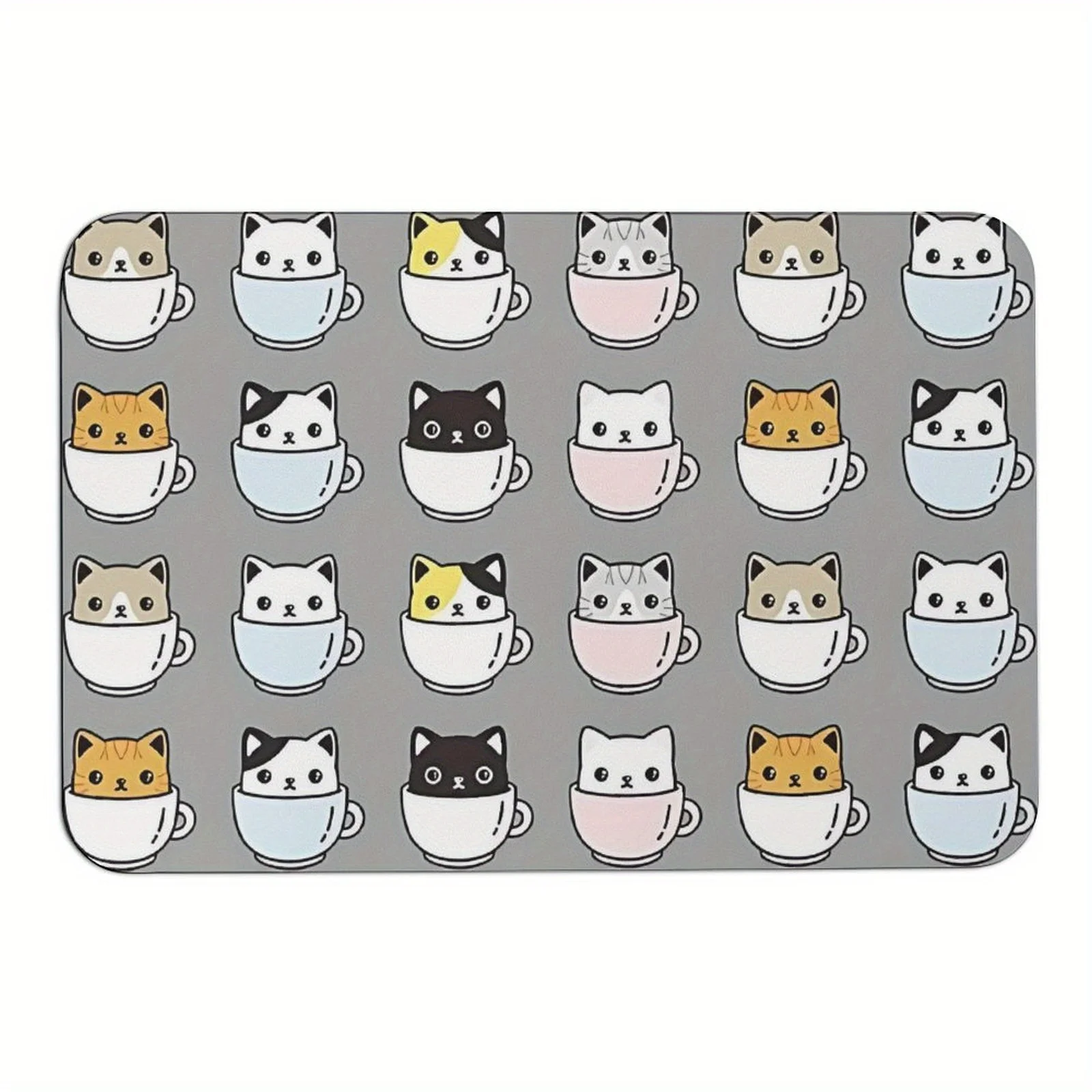 Cute Cats in Cups Doormat Anti Slip Durable Home Decor Mat