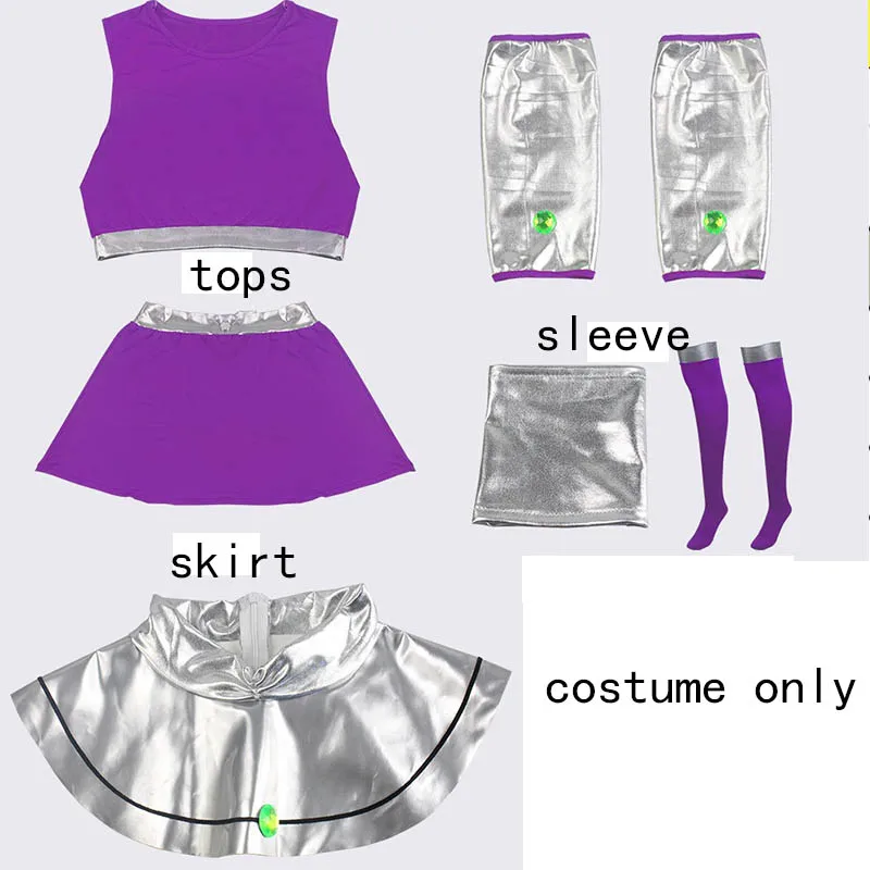 Starfire Cosplay Costume Princess Koriand'r Skirt Dress Up with Gloves Socks for Halloween Anime Comic Con Starfire Outfits
