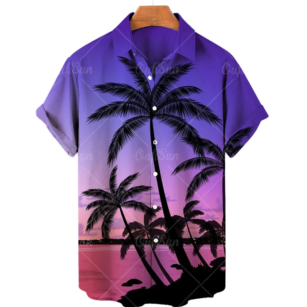 thumbnail image 1 of Camisa de manga corta con estampado 3D de árbol de coco para hombre, estilo hawaiano, para vacaciones en la playa, holgada, de talla grande, para verano de 2024, 1 of 5