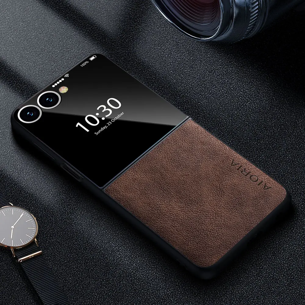 Luxury Leather Phone Case - Retro Business Style Solid Color Cover