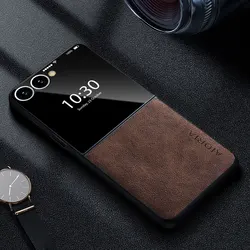 Luxury Leather Phone Case - Retro Business Style Solid Color Cover for Z Flip7 FE (Coffee)