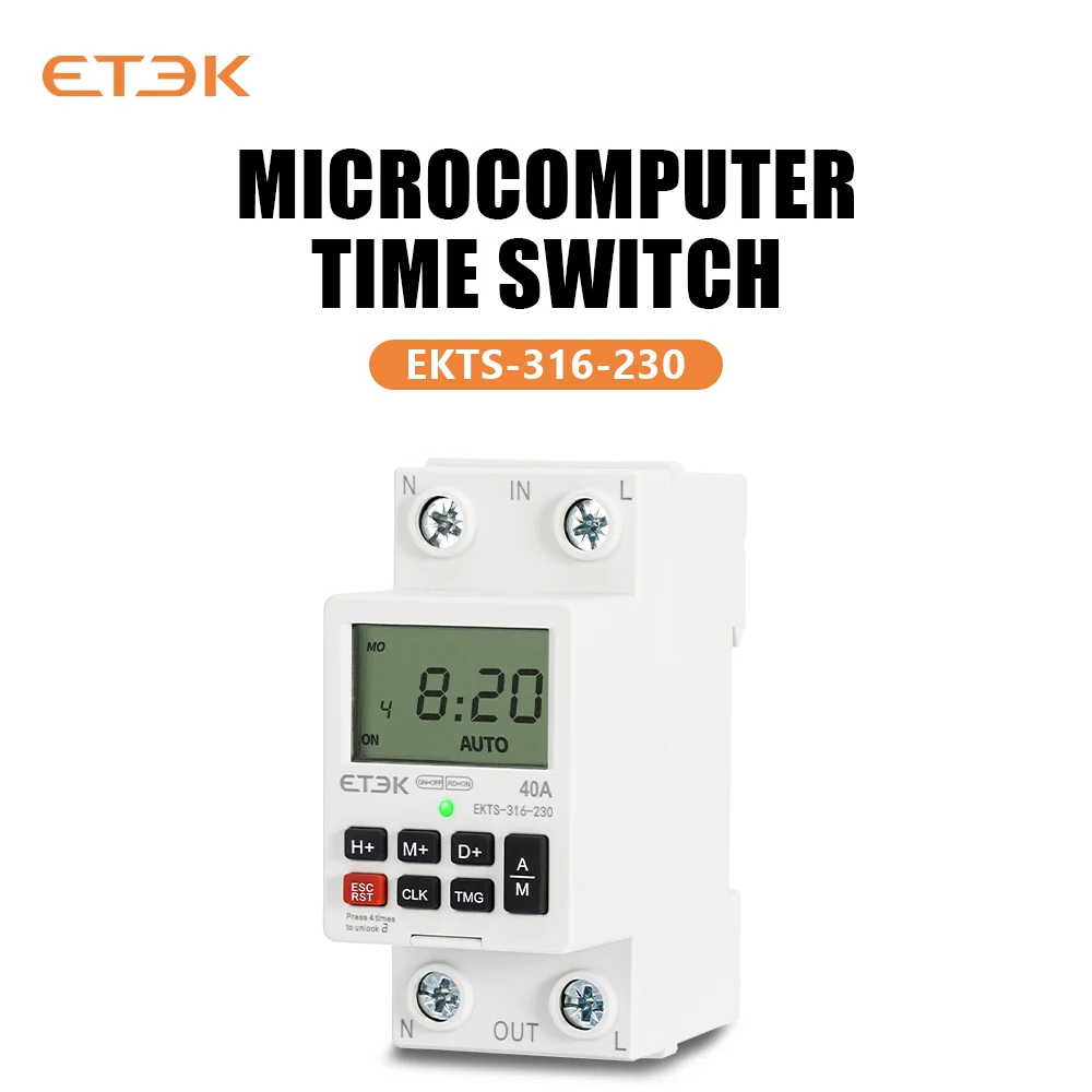 ETEK  220V Din Rail Weekly Days Hour Programmable Intelligent relay 40A 2p with Battery 7 Days Countdown Timer EKTS316 2