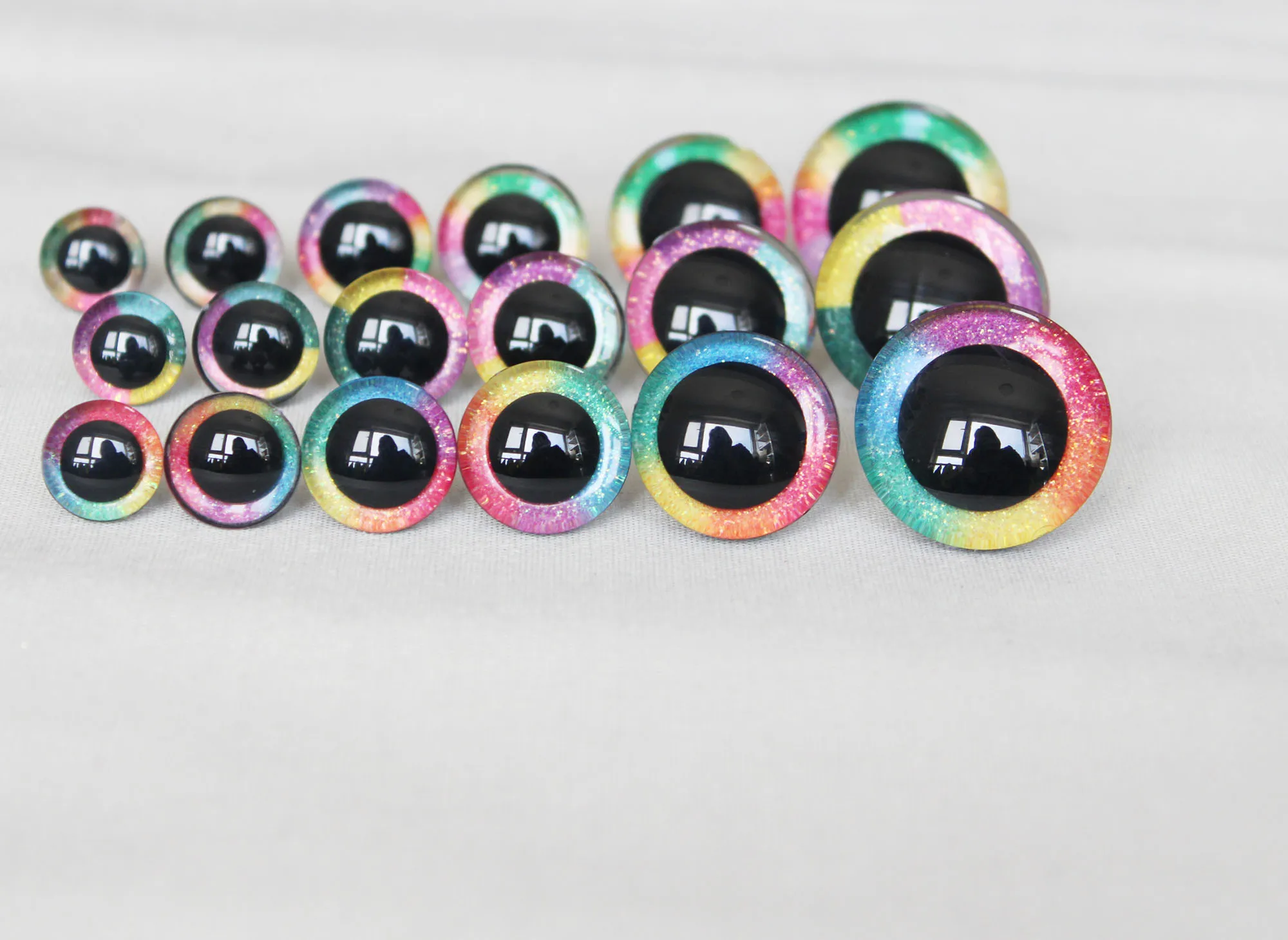 Plush Doll Accessories Doll Accessories Glass Doll Eyes Doll Eyes Doll Eyewear Accessories 10pairs 9mm to 35mm 3D RAINBOW glitter toy eyes withback washer for diy plush doll color option--R3