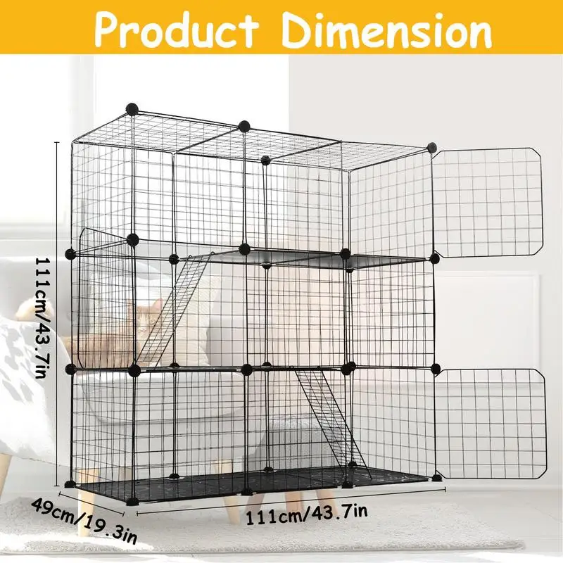 Cat Crates For Indoor Cats Indoor 3-Tier Cat Crate 19.2 X 43.7 X 43.7 Inch Small Animal House With Stairs Pet Cage For