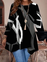 Plus Size Long Sleeve Abstract Print Tunic Top for Women with Asymmetrical Hemline - Image 2