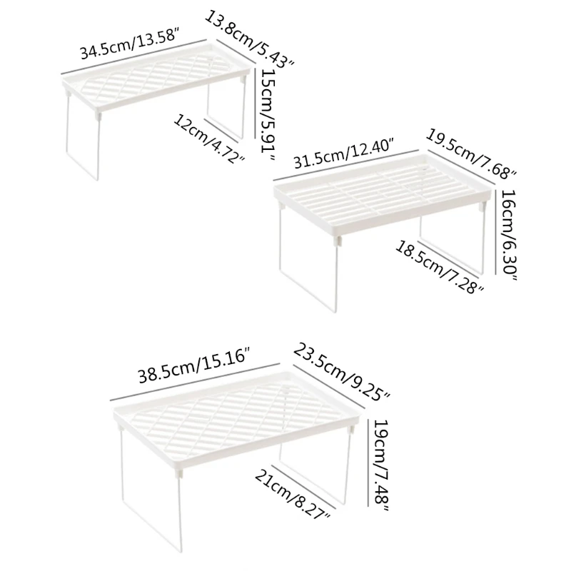 White Wire Stacking Cabinet Shelf Stackable Foldable Space Saving Shelf Stand Rack Desk Countertops Storage Holder Shelf