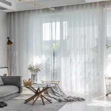 

BILEEHOM Modern White Gauze Embroidered Simple Tulle Voile Balcony Window Living Room Bedroom Window Screen Sheer Curtain Drapes