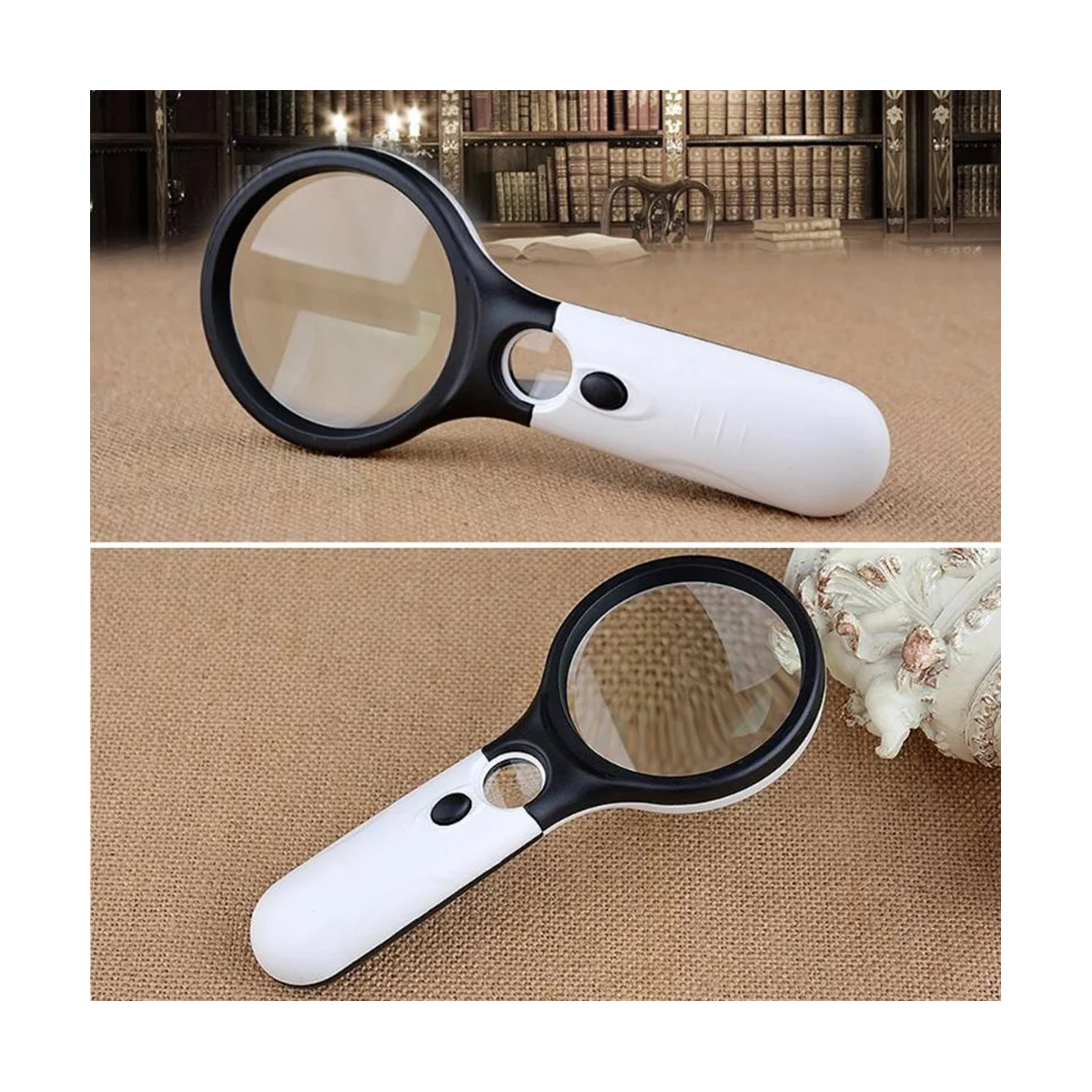 

45X Handheld Reading Magnifying Glass Lens Jewelry Watch Loupe Illuminated Jewelry Loupe Magnifier with 3LED 2Pc