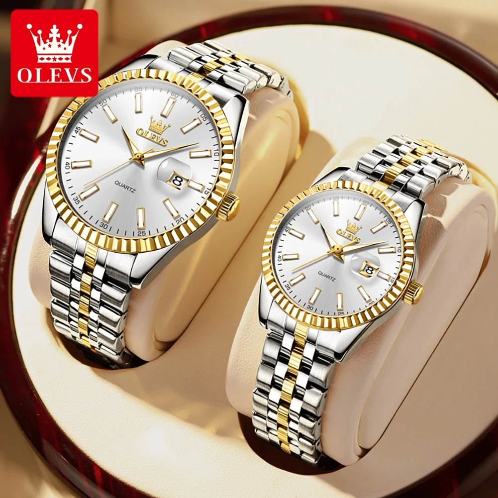 

OLEVS Top Luxury Quartz Watch for Couple Simplicity Stainless Steel Waterproof Luminous Auto Date Men Women Lover's Wristwatch